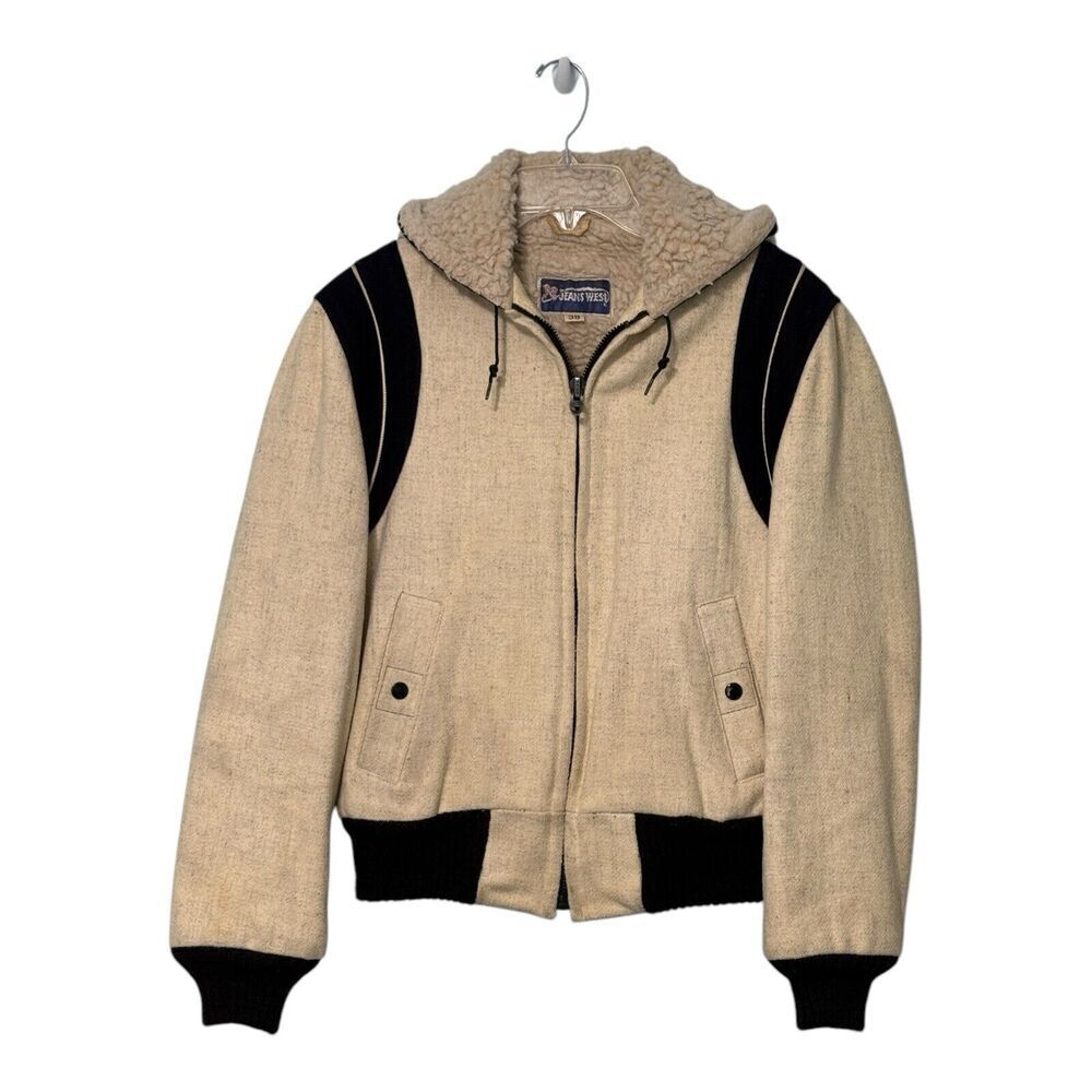 Vintage Jeans West Wool Sherpa Lined Women’s Hooded Jacket Sz 38